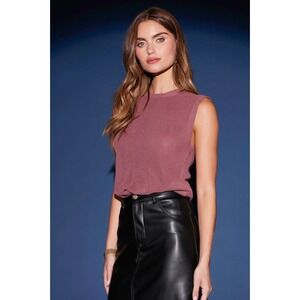 Bishop + Young Bonita Twist Front Crop Sheer Sweater Small Rust Brown Neutral‎